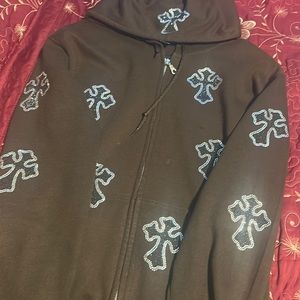 Brown cross rhinestone sweater